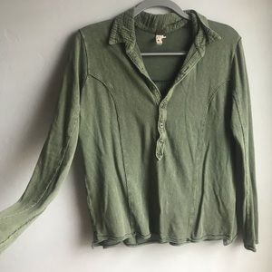 Free People Green Button Up